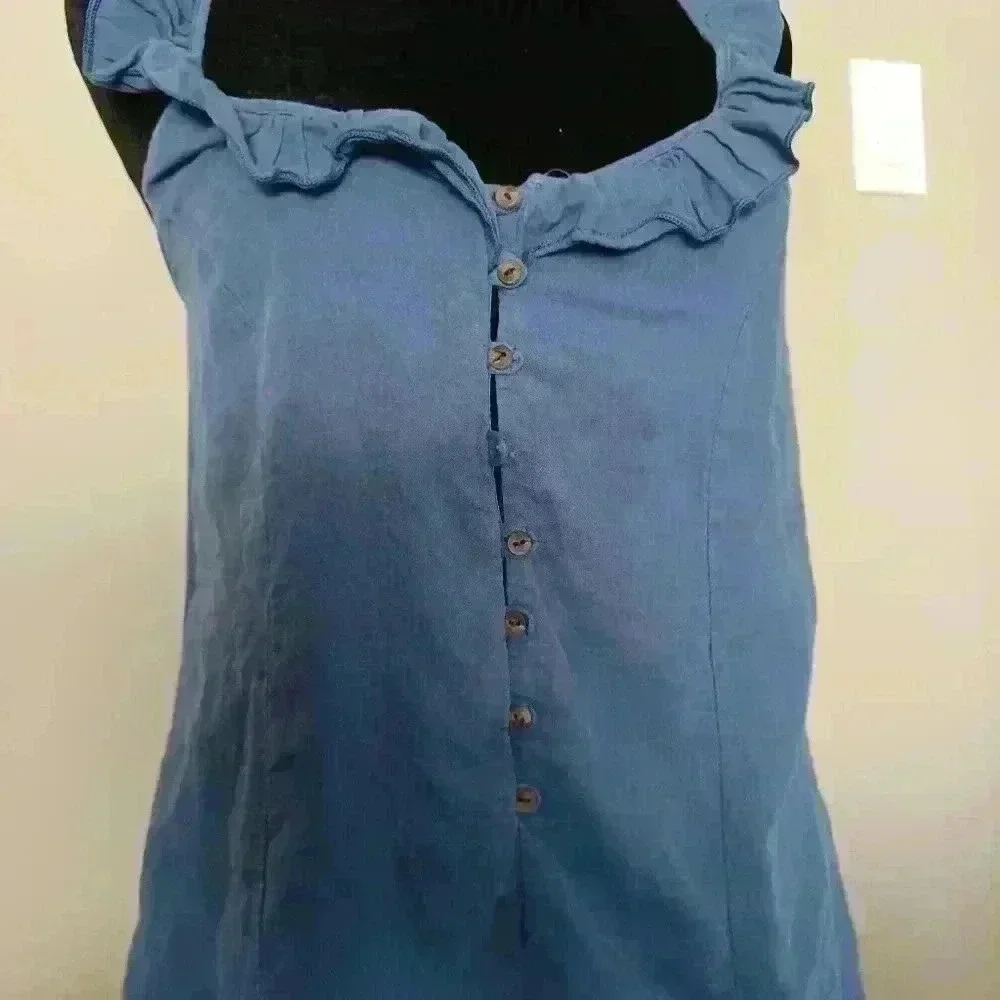 Zara Womens Blue Ruffled Tank Romper S